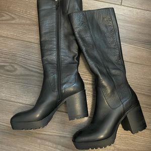Lucky Brand black leather heel knee high boots